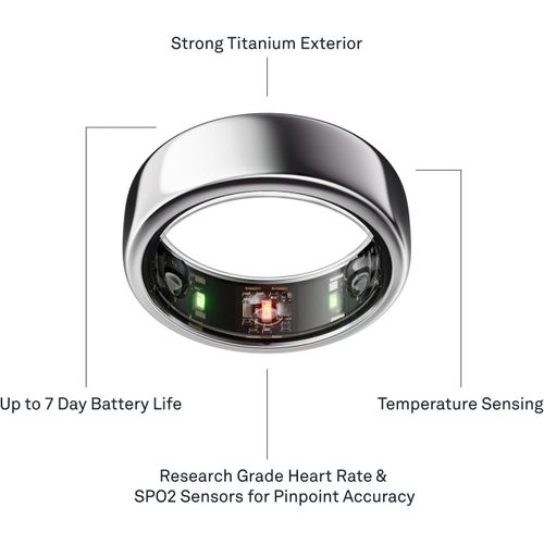 Oura Ring Gen3 Horizon - Silver - Size 8 - Smart Ring - Size First with Oura Ring Gen3 Sizing Kit - Sleep Tracking Wearable - Heart Rate - Fitness Tracker - 5-7 Days Battery Life