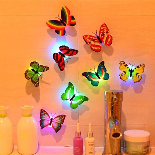 Color Changing Beautiful Butterfly Plastic LED Wall Night Lamp (Multicolor) Set of 5