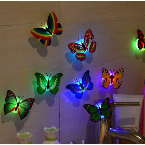 Color Changing Beautiful Butterfly Plastic LED Wall Night Lamp (Multicolor) Set of 5