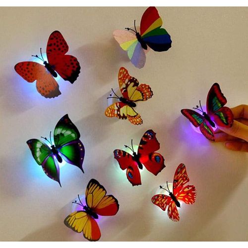 Color Changing Beautiful Butterfly Plastic LED Wall Night Lamp (Multicolor) Set of 5