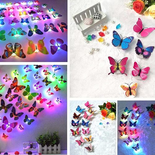 Color Changing Beautiful Butterfly Plastic LED Wall Night Lamp (Multicolor) Set of 5