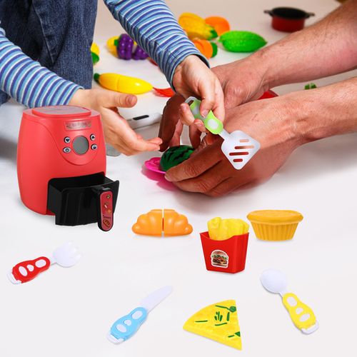Pretend Play Kitchen Toys Tomato Red Color Changing Air Fryer Children’s Cooking Playset