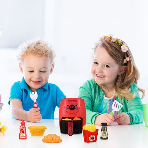 Pretend Play Kitchen Toys Tomato Red Color Changing Air Fryer Children’s Cooking Playset
