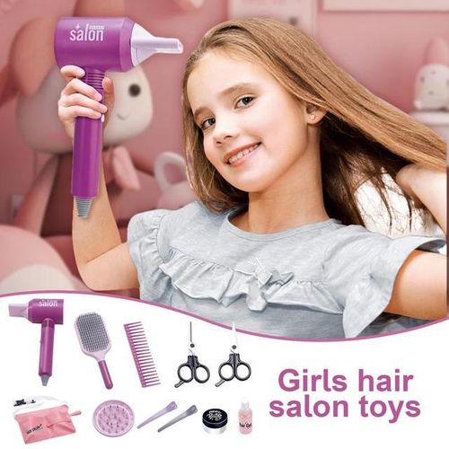 Hair Salon Toys For Girls Kids Beauty Salon Toy Kit Realistic Girl Beauty Salon Playset Hair Styling Toy With Blow Dryer