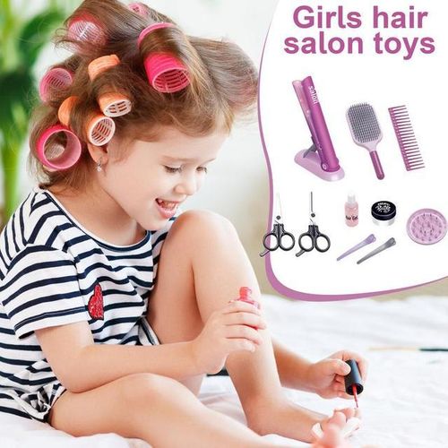 Hair Salon Toys For Girls Kids Beauty Salon Toy Kit Realistic Girl Beauty Salon Playset Hair Styling Toy With Blow Dryer