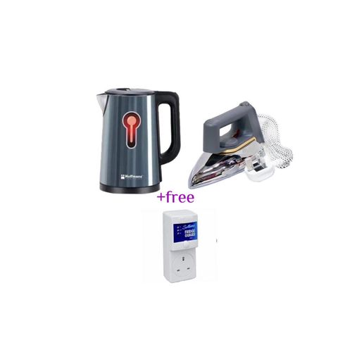 Hoffmans Pack Of Original 2.5Ltrs Electric Tea Kettle For Boiling Water Double Wall Hot Water Boiler with Automatic Shut Off & Boil-Dry Protection Plus A Flat Iron With Non Stick Coating Soleplate And A FREE Fridge Guard High Voltage Protector- Multicolor