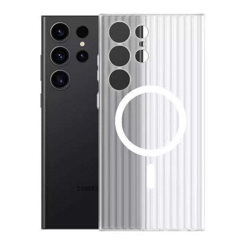 Applicable to Samsung S24ultra Phone Case Corrugated Grating Magnetic Suction S23ultra Ice Fog Drop-Resistant Protective Cover