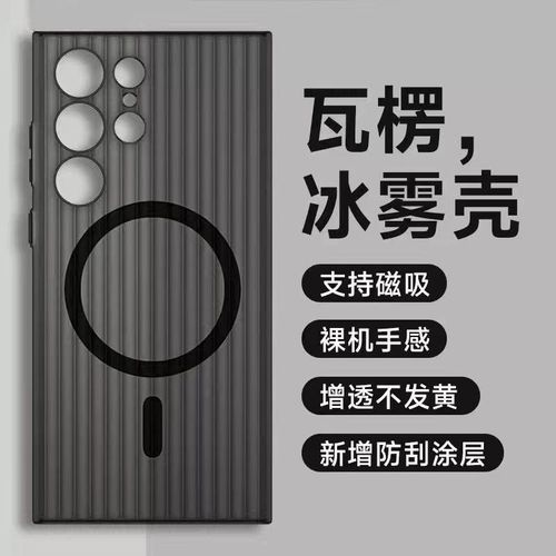 Applicable to Samsung S24ultra Phone Case Corrugated Grating Magnetic Suction S23ultra Ice Fog Drop-Resistant Protective Cover