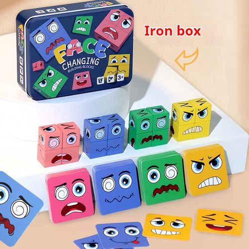 Wood Puzzle Cube Magic Board Games Building Blocks Montessori Face Change Expression Cards Toys for Kids Gifts