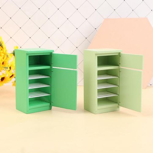 1/12 Dollhouse Miniature Kitchen Green Wooden Fridge Refrigerator Freezer For Dolls Bedroom Living Room Accessories Kids Toy