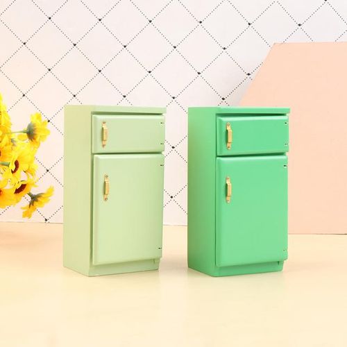 1/12 Dollhouse Miniature Kitchen Green Wooden Fridge Refrigerator Freezer For Dolls Bedroom Living Room Accessories Kids Toy