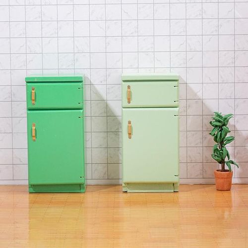 1/12 Dollhouse Miniature Kitchen Green Wooden Fridge Refrigerator Freezer For Dolls Bedroom Living Room Accessories Kids Toy
