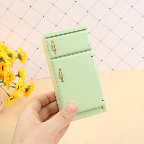 1/12 Dollhouse Miniature Kitchen Green Wooden Fridge Refrigerator Freezer For Dolls Bedroom Living Room Accessories Kids Toy