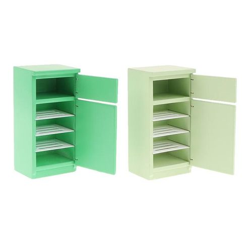 1/12 Dollhouse Miniature Kitchen Green Wooden Fridge Refrigerator Freezer For Dolls Bedroom Living Room Accessories Kids Toy