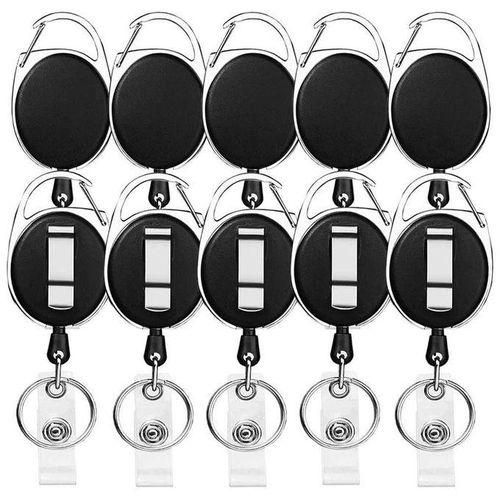 Retractable Badge Holder with Carabiner Reel Clip and Key Ring for ID Card Key Keychain Holders Black 10 Pieces,Black