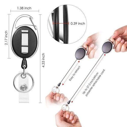 Retractable Badge Holder with Carabiner Reel Clip and Key Ring for ID Card Key Keychain Holders Black 10 Pieces,Black