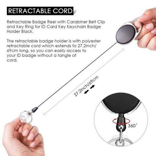 Retractable Badge Holder with Carabiner Reel Clip and Key Ring for ID Card Key Keychain Holders Black 10 Pieces,Black