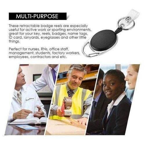 Retractable Badge Holder with Carabiner Reel Clip and Key Ring for ID Card Key Keychain Holders Black 10 Pieces,Black