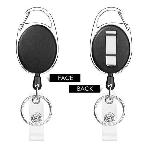 Retractable Badge Holder with Carabiner Reel Clip and Key Ring for ID Card Key Keychain Holders Black 10 Pieces,Black