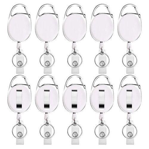 Retractable Badge Holder with Carabiner Reel Clip and Key Ring for ID Card Key Keychain Holders Black 10 Pieces,White