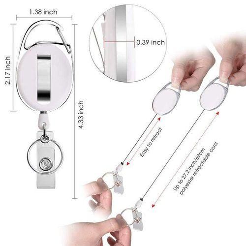 Retractable Badge Holder with Carabiner Reel Clip and Key Ring for ID Card Key Keychain Holders Black 10 Pieces,White