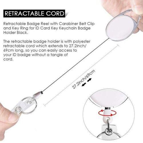 Retractable Badge Holder with Carabiner Reel Clip and Key Ring for ID Card Key Keychain Holders Black 10 Pieces,White