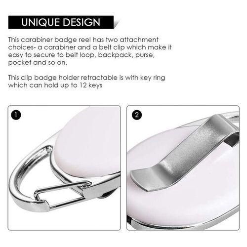 Retractable Badge Holder with Carabiner Reel Clip and Key Ring for ID Card Key Keychain Holders Black 10 Pieces,White
