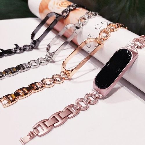 Stainless Steel Wrist Strap For Mi Band 7 6 5 4 3 Strap Replacement Diamonds Women Men For Miband Bracelet