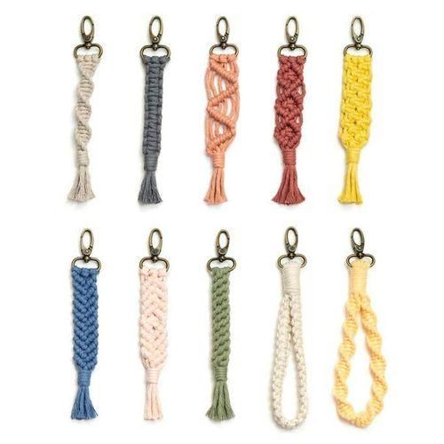 Mini Macrame Keychains Boho Macrame Bag Charms Handcrafted Accessory for Car Key Purse Phone Supplies, C