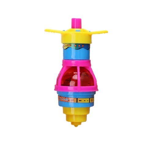 1/2/4PC Colorful Flash Nning Top Plastic Luminous Ejection Handle Gyroscope Flashing Pressure Gyro Children's Classic Toys-4PC