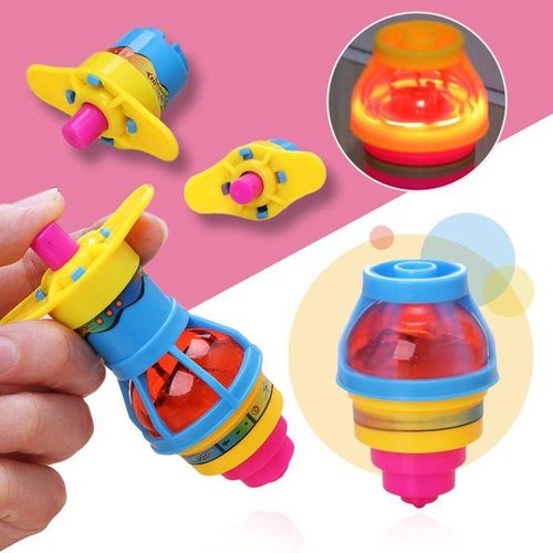 1/2/4PC Colorful Flash Nning Top Plastic Luminous Ejection Handle Gyroscope Flashing Pressure Gyro Children's Classic Toys-4PC