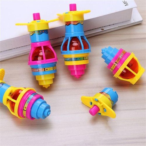 1/2/4PC Colorful Flash Nning Top Plastic Luminous Ejection Handle Gyroscope Flashing Pressure Gyro Children's Classic Toys-4PC