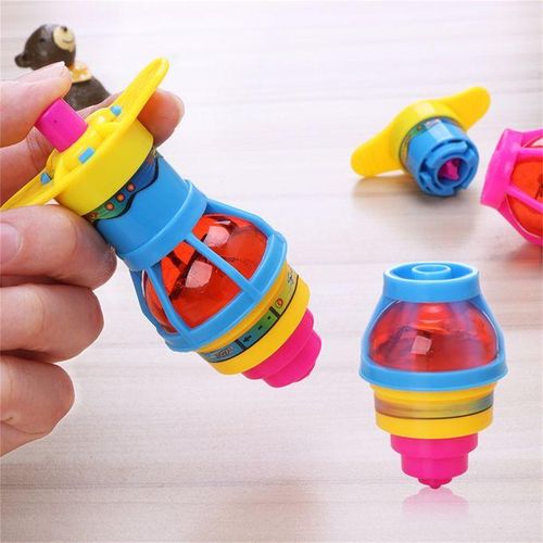 1/2/4PC Colorful Flash Nning Top Plastic Luminous Ejection Handle Gyroscope Flashing Pressure Gyro Children's Classic Toys-4PC