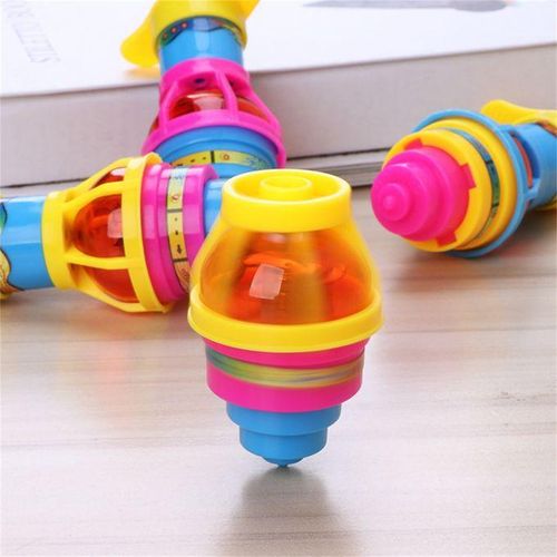 1/2/4PC Colorful Flash Nning Top Plastic Luminous Ejection Handle Gyroscope Flashing Pressure Gyro Children's Classic Toys-4PC