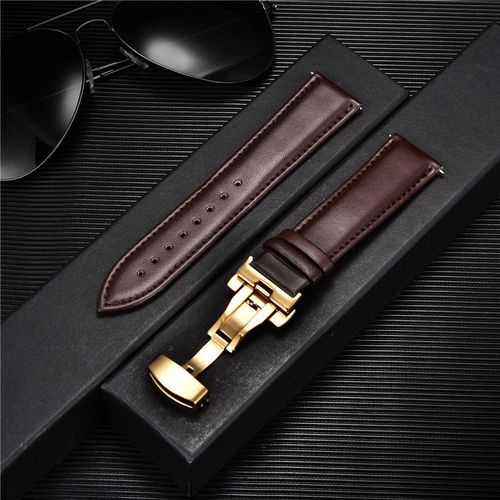 Smooth Genuine Calfskin Leather Watchband 18mm 20mm 22mm 24mm Straps with Solid Automatic erfly Buckle Business Watch Band