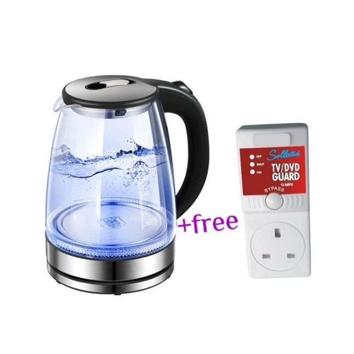 Original 2L Glass Electric Kettle With LED Blue Light Plus A Free TV Guard- Silver , Black
