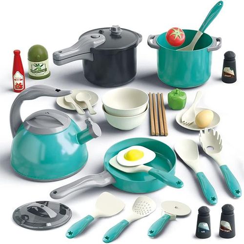 Kids Kitchen Toy Accessories Toddler Pretend Cooking Playset with Play Pots Pans Utensils Cookware Toys Play Food for