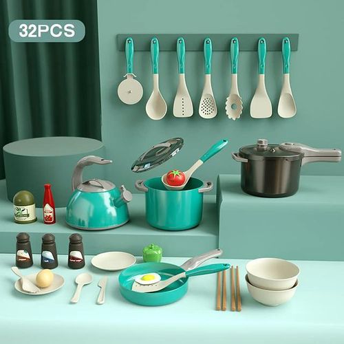 Kids Kitchen Toy Accessories Toddler Pretend Cooking Playset with Play Pots Pans Utensils Cookware Toys Play Food for