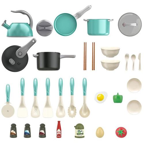 Kids Kitchen Toy Accessories Toddler Pretend Cooking Playset with Play Pots Pans Utensils Cookware Toys Play Food for