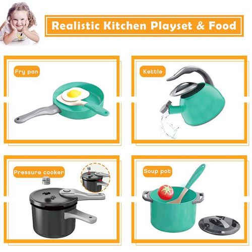Kids Kitchen Toy Accessories Toddler Pretend Cooking Playset with Play Pots Pans Utensils Cookware Toys Play Food for