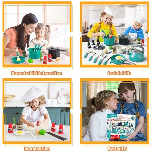 Kids Kitchen Toy Accessories Toddler Pretend Cooking Playset with Play Pots Pans Utensils Cookware Toys Play Food for