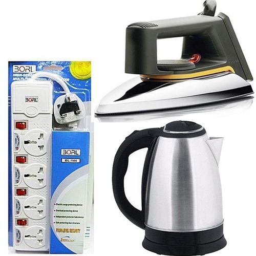 Bundle Of Kettle ,Extension And Flat Iron- Silver