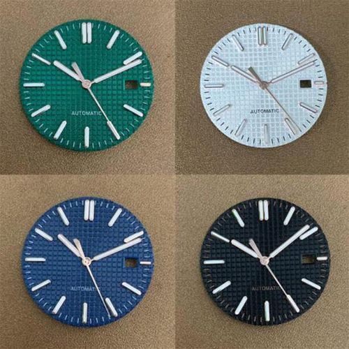 Juego De Manecillas De Reloj Con Calendario Único Esfera Luminosa Verde Bastón Anillo De Sección Rosa/plateado Esfera De Rejilla Para Movimiento Nh35 31 8mm