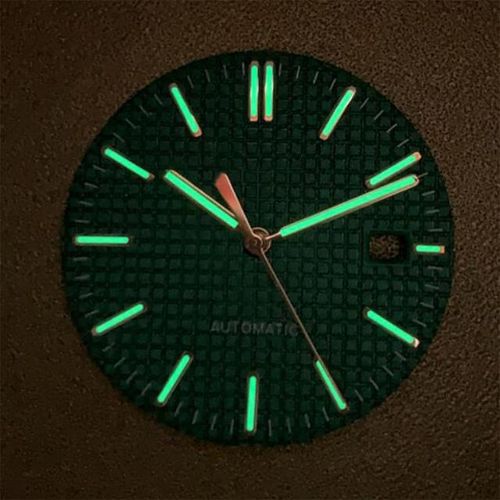 Juego De Manecillas De Reloj Con Calendario Único Esfera Luminosa Verde Bastón Anillo De Sección Rosa/plateado Esfera De Rejilla Para Movimiento Nh35 31 8mm