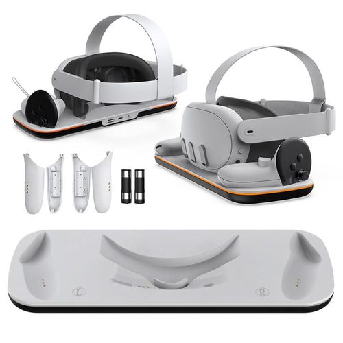 VR Headset Controller Charging Dock Wireless Charging Adapter with 2 Rechargeable USB-C Cable for Meta Quest 3