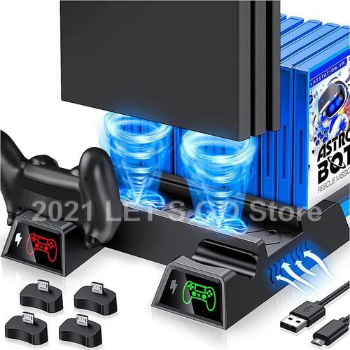 Newest PS4 Pro Vertical Stand 2 Controller Charger Station 2 Cooler Fan 12 Game Slot for PlayStation4 Console Accesossries