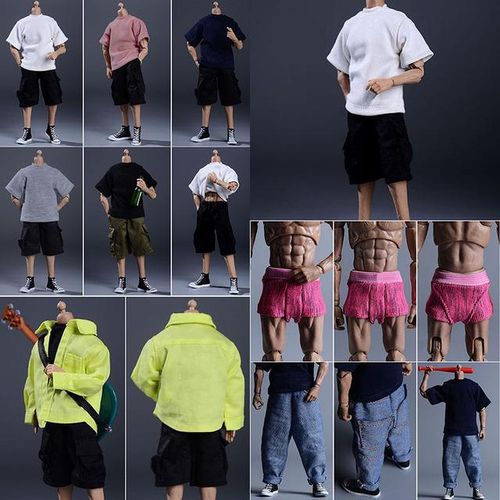 1/12 Men Jeans Shirt Cotton Street Hop T Shirt Long-Sleeve Hooded Sweatshirt Fit 6Inch Action Figure Body