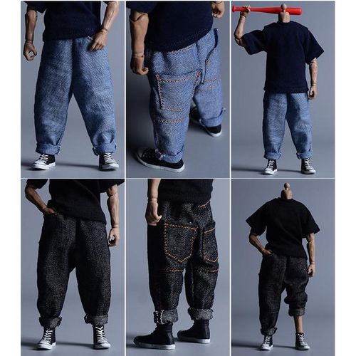 1/12 Men Jeans Shirt Cotton Street Hop T Shirt Long-Sleeve Hooded Sweatshirt Fit 6Inch Action Figure Body