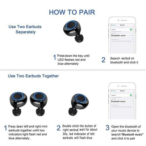 IPX7 Waterproof Deep Bass Earbuds True Wireless Stereo Headphones