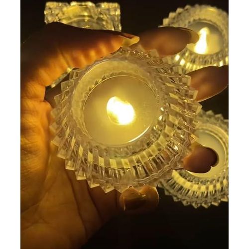 Smokeless & Flameless LED Tealight Acrylic Decorative Tea Light Candles for Diwali, Home Décor, Gifting, Birthday, Christmas, Festival Decoration